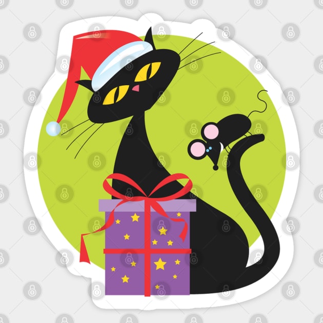 1950s Christmas Cat and Mouse Sticker by HolidayBug